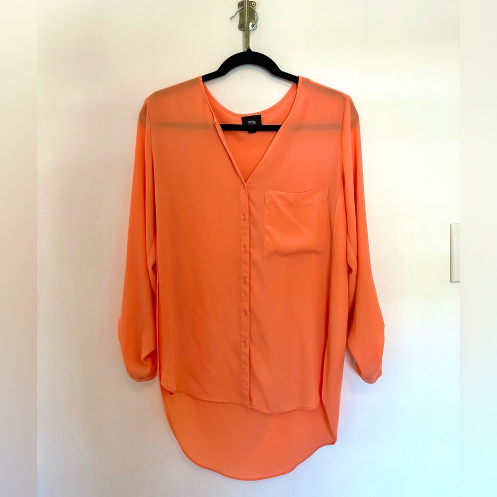 Orange button down sheer top